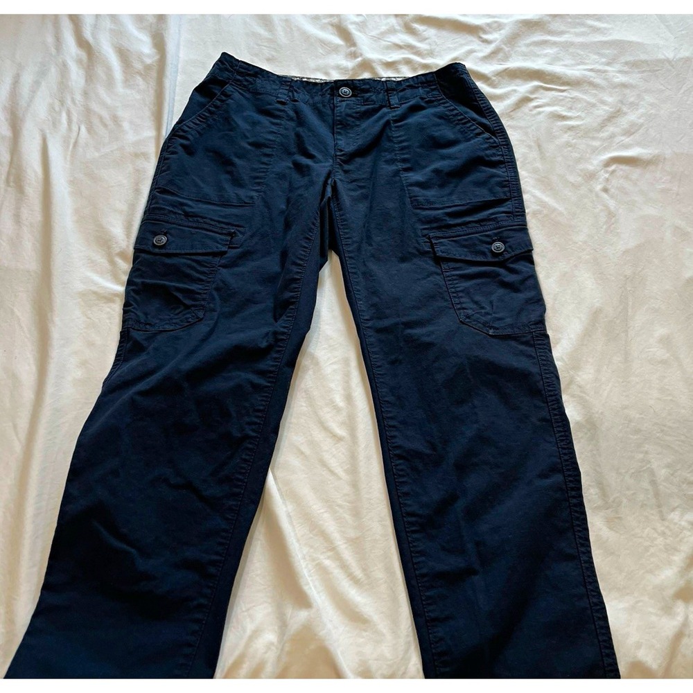 Eddie Bauer Women's Cargo Pants Blue Solid Cotton Spandex Pockets Button